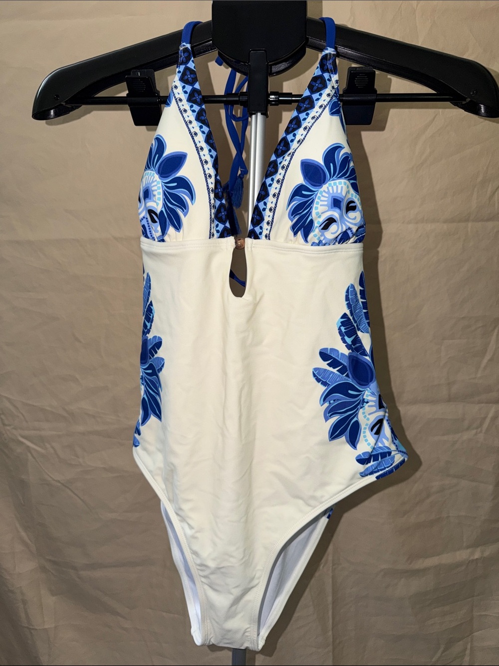 Cupshe Cream One-Piece Swimsuit with Blue Floral Print